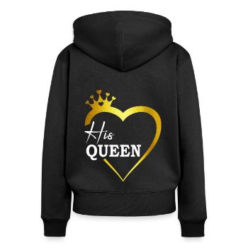 His Queen gold King Queen Pärchenoutfit - Frauen Premium Bio Zip Hoodie - Schwarz - Hinten - Julia (174cm)