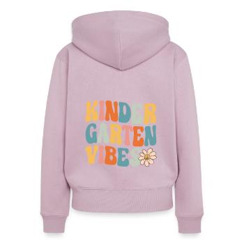 Groovy Hello Kindergarten Vibes Retro Teacher - Women's Premium Organic Zip Hoodie - dusky pink - Back - Julia (174cm)