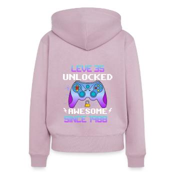 Niveau 35 Débloqué Génial depuis 1988 Funny Gamer - Sweat à capuche zippé Premium bio Femme - rose poudré - Dos - Julia (174cm)