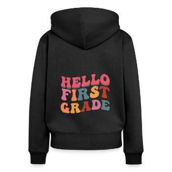 Bonjour 1ère année de rentrée scolaire Premier jour - Sweat à capuche zippé Premium bio Femme - noir - Dos - Julia (174cm)