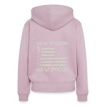 UAW Stark UAW Stolz auf die Gewerkschaft UAW-Arbeiter - Frauen Premium Bio Zip Hoodie - Altrosa - Hinten - Julia (174cm)