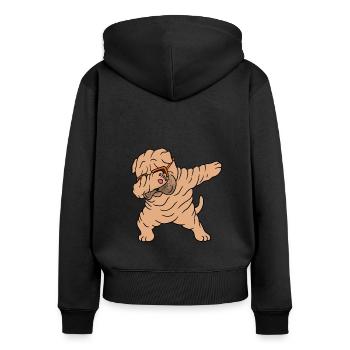 Shar Pei chinois - Sweat à capuche zippé Premium bio Femme - noir - Dos - Julia (174cm)