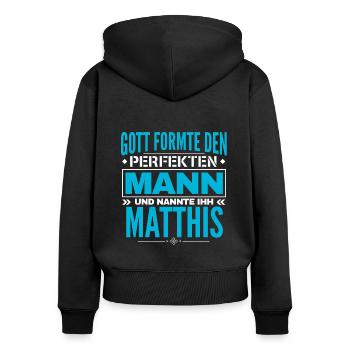 Matthis Name Design - Frauen Premium Bio Zip Hoodie - Schwarz - Hinten - Julia (174cm)