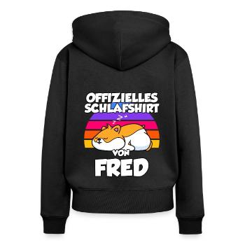 Offizielles Schlafshirt Von Fred - Frauen Premium Bio Zip Hoodie - Schwarz - Hinten - Julia (174cm)