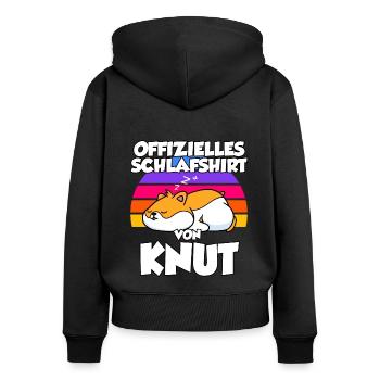 Offizielles Schlafshirt Von Knut - Frauen Premium Bio Zip Hoodie - Schwarz - Hinten - Julia (174cm)
