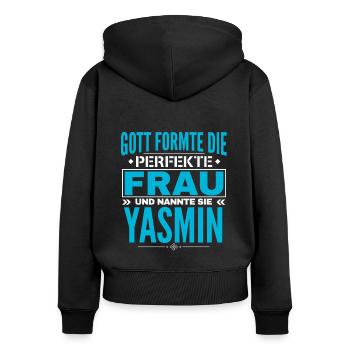 Yasmin Name Design - Frauen Premium Bio Zip Hoodie - Schwarz - Hinten - Julia (174cm)