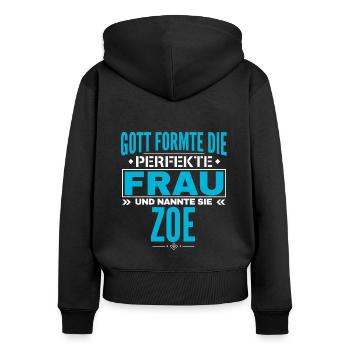Conception du nom Zoe - Sweat à capuche zippé Premium bio Femme - noir - Dos - Julia (174cm)