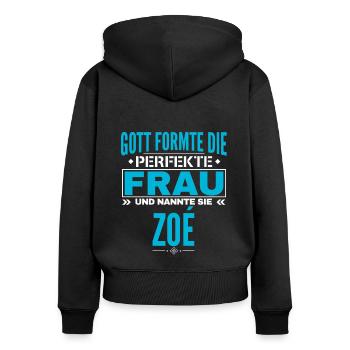 Zoé Nom Design - Sweat à capuche zippé Premium bio Femme - noir - Dos - Julia (174cm)