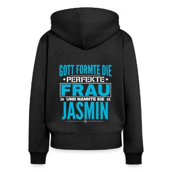 Jasmin Name Design - Frauen Premium Bio Zip Hoodie - Schwarz - Hinten - Julia (174cm)