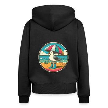 Mouette Pop Art avec bottes en caoutchouc et parapluie - Sweat à capuche zippé Premium bio Femme - noir - Dos - Julia (174cm)