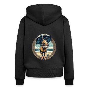 Lachendes Pferd mit Gummistiefel und Regenschirm - Frauen Premium Bio Zip Hoodie - Schwarz - Hinten - Julia (174cm)
