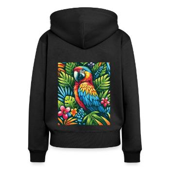Bunter tropischer Papagei im Blütenparadies - Frauen Premium Bio Zip Hoodie - Schwarz - Hinten - Julia (174cm)