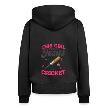 Cricketers Cette fille court sur Jésus et le cricket - Sweat à capuche zippé Premium bio Femme - noir - Dos - Julia (174cm)