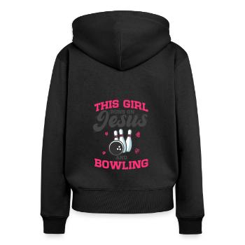 Bowler Kegeln Cette fille court sur Jésus et bowling - Sweat à capuche zippé Premium bio Femme - noir - Dos - Julia (174cm)