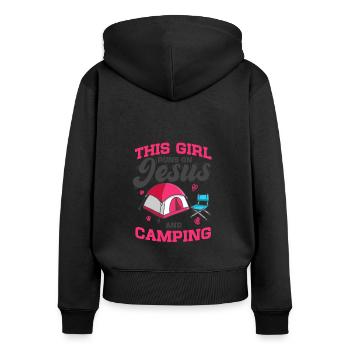 Campen This Girl Runs On Jesus And Camping - Frauen Premium Bio Zip Hoodie - Schwarz - Hinten - Julia (174cm)