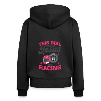 Course de voiture cette fille court sur Jésus et la course - Sweat à capuche zippé Premium bio Femme - noir - Dos - Julia (174cm)