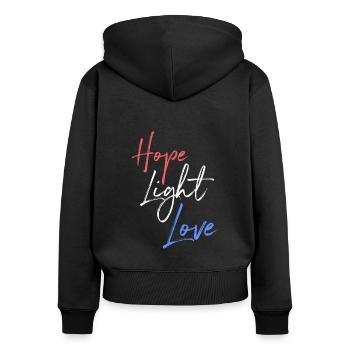 Hope Light Love - Women's Premium Organic Zip Hoodie - black - Back - Julia (174cm)