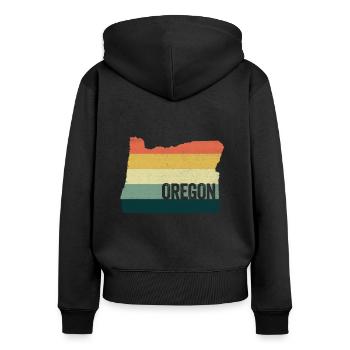 Retro 80s Distressed Vintage Sunset Oregon - Women's Premium Organic Zip Hoodie - black - Back - Julia (174cm)