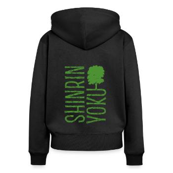 Shinrin yoku - Waldbaden - Waldmeditation - Frauen Premium Bio Zip Hoodie - Schwarz - Hinten - Julia (174cm)