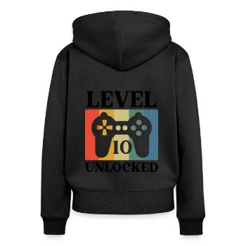 Funny Gaming - Level 10 Unlocked - Women's Premium Organic Zip Hoodie - black - Back - Julia (174cm)