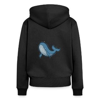 Rorqual bleu dans l’eau de mer - Sweat à capuche zippé Premium bio Femme - noir - Dos - Julia (174cm)