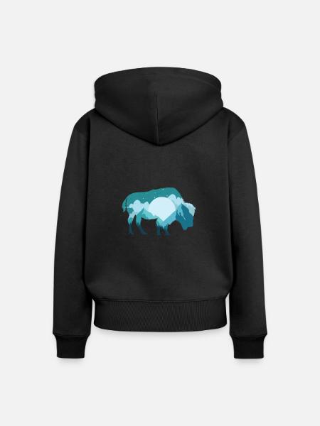 Bison Büffel Wildtier - Frauen Premium Bio Zip Hoodie - Schwarz