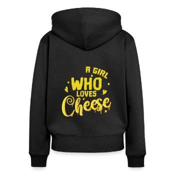 Käse Une fille qui aime le fromage - Sweat à capuche zippé Premium bio Femme - noir - Dos - Julia (174cm)