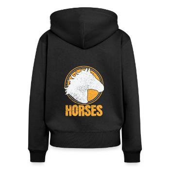 Cheval à crinière « Chevaux » - Sweat à capuche zippé Premium bio Femme - noir - Dos - Julia (174cm)