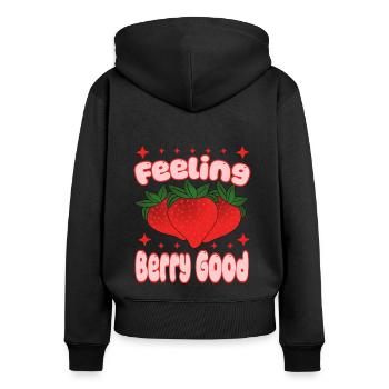 Erdbeere Gesund Süß Retro Gesund Natur Berry - Frauen Premium Bio Zip Hoodie - Schwarz - Hinten - Julia (174cm)