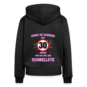 30 Rond Anniversaire Cadeau Fête Dire Idée - Sweat à capuche zippé Premium bio Femme - noir - Dos - Julia (174cm)