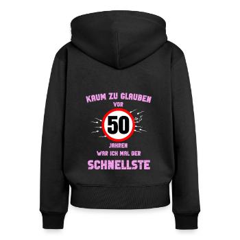 50 runder Geburtstag Geschenk Party Spruch Idee - Frauen Premium Bio Zip Hoodie - Schwarz - Hinten - Julia (174cm)