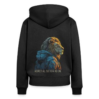 Zodiaque Lion Afrique - le respect tout sauf la peur - Sweat à capuche zippé Premium bio Femme - noir - Dos - Julia (174cm)