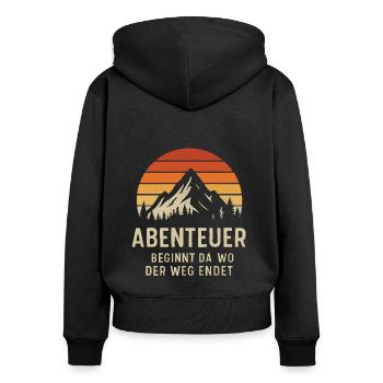 Abenteuer Berg Natur Retro Design Shirt - Frauen Premium Bio Zip Hoodie - Schwarz - Hinten - Julia (174cm)