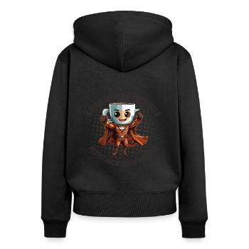 Le café est mon super-héros - Sweat à capuche zippé Premium bio Femme - noir - Dos - Julia (174cm)