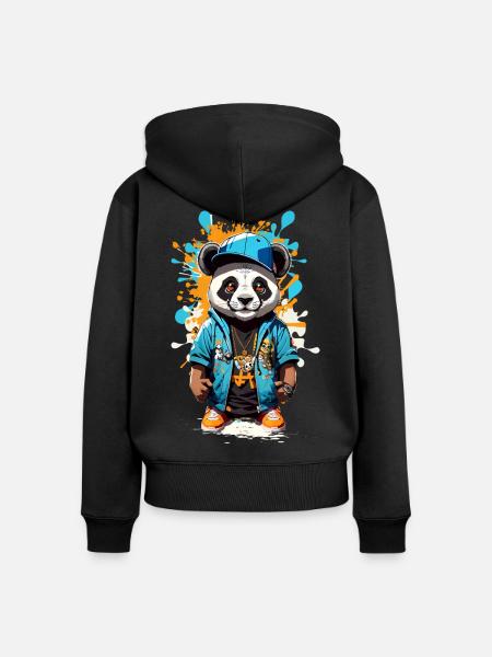 Panda Bär - Frauen Premium Bio Zip Hoodie - Schwarz