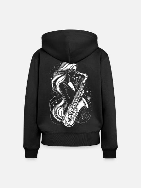 Weiblicher Saxophonist - Frauen Premium Bio Zip Hoodie - Schwarz