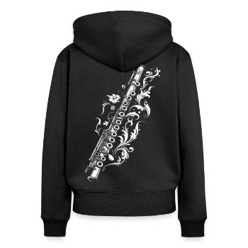 Flöte Zeichnung - Frauen Premium Bio Zip Hoodie - Schwarz - Hinten - Julia (174cm)