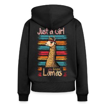 Lama Alpaga Vintage Juste une fille qui aime les lamas - Sweat à capuche zippé Premium bio Femme - noir - Dos - Julia (174cm)