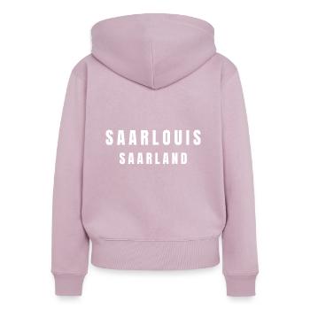 Saarlouis Saarland - Frauen Premium Bio Zip Hoodie - Altrosa - Hinten - Julia (174cm)