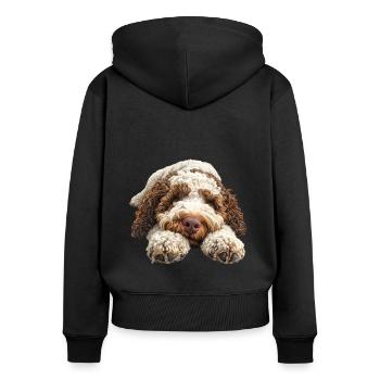 Lagotto Romagnolo - Frauen Premium Bio Zip Hoodie - Schwarz - Hinten - Julia (174cm)