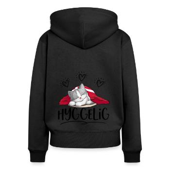 HYGGELIG - HYGGE - Gris chat -b - Sweat à capuche zippé Premium bio Femme - noir - Dos - Julia (174cm)