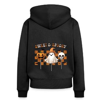 Halloween doux et effrayant - Sweat à capuche zippé Premium bio Femme - noir - Dos - Julia (174cm)
