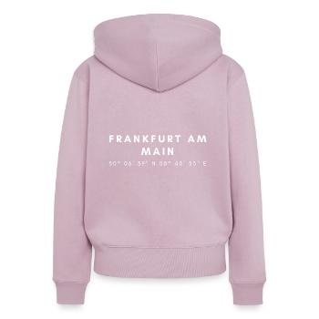 Frankfurt am Main Koordinaten - Frauen Premium Bio Zip Hoodie - Altrosa - Hinten - Julia (174cm)