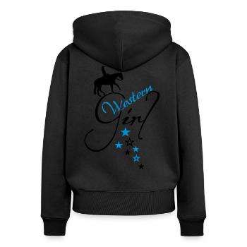 Westerngirl Sterne Pleasure Reiterin - Frauen Premium Bio Zip Hoodie - Schwarz - Hinten - Julia (174cm)
