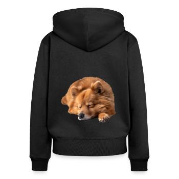 Finnish Spitz - Frauen Premium Bio Zip Hoodie - Schwarz - Hinten - Julia (174cm)