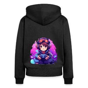 Le jeu est ma vie - Sweat à capuche zippé Premium bio Femme - noir - Dos - Julia (174cm)