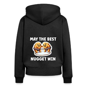 Croquettes de poulet Drôle Pépite de poulet Meme - Sweat à capuche zippé Premium bio Femme - noir - Dos - Julia (174cm)