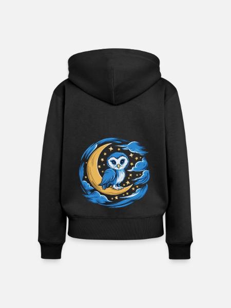 Eule Mond Sterne Nachthimmel - Frauen Premium Bio Zip Hoodie - Schwarz
