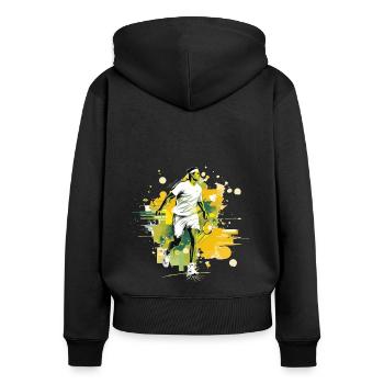 Tennis - Frauen Premium Bio Zip Hoodie - Schwarz - Hinten - Julia (174cm)