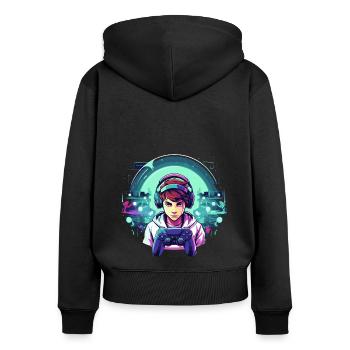 Le jeu est ma vie - Sweat à capuche zippé Premium bio Femme - noir - Dos - Julia (174cm)